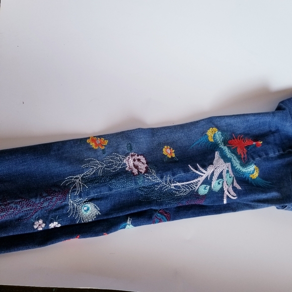 Free People Womens 26 Embroidered Jeans Peacock Florals Cropped Raw Hem - Picture 5 of 6